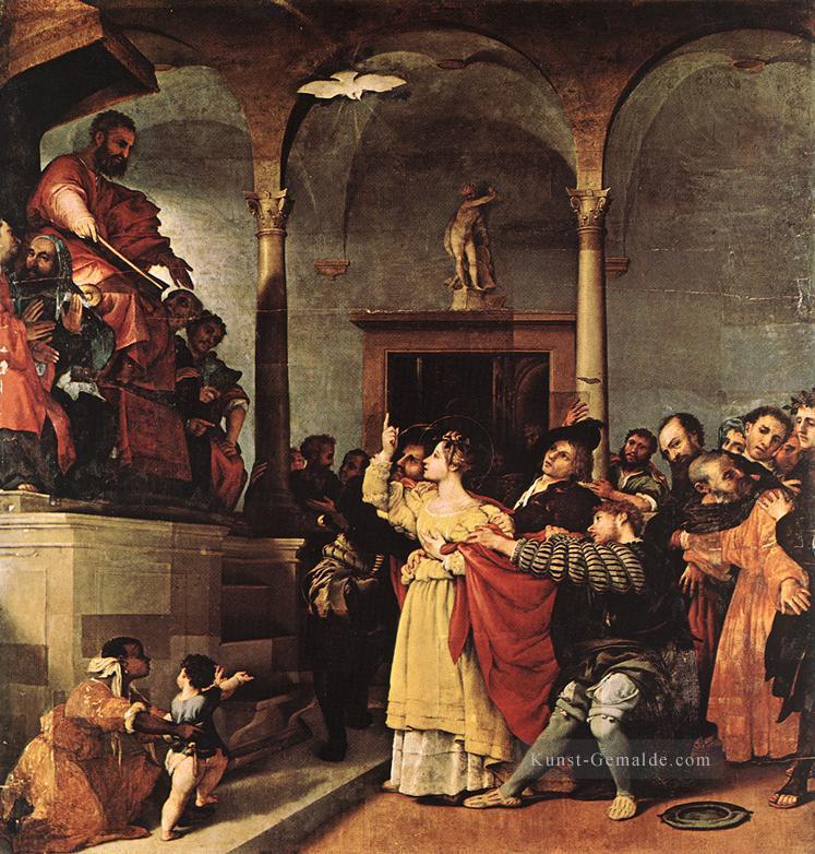 St Lucia vor dem Richter 1532 Renaissance Lorenzo Lotto Ölgemälde
